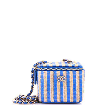 Chanel Classic Vanity Case with Chain Striped Raffia and Jute Mini