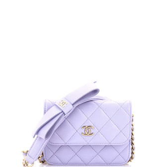 Chanel Bow Strap Card Holder on Chain Quilted Lambskin