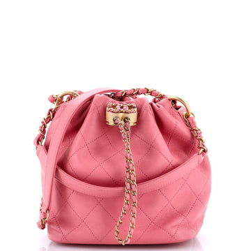 Chanel CC Drawstring Bucket Bag Quilted Lambskin Mini