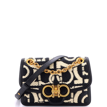 Salvatore Ferragamo Gancini Turnlock Flap Bag Gancini Woven Raffia Small