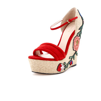 Gucci Women's Embroidered Wedge Espadrilles Suede with Applique