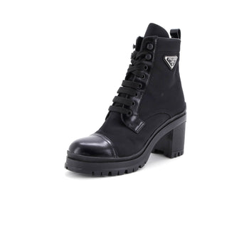 Prada Women's Heeled Combat Boots Re-Nylon and Leather