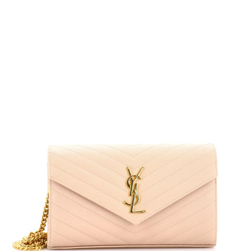 Saint Laurent Classic Monogram Wallet on Chain Matelasse Chevron Leather Medium