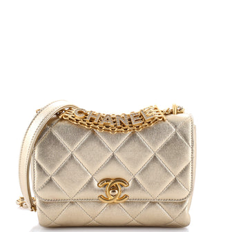 Chanel Crystal Logo Letters Chain Handle Flap Bag Quilted Lambskin Mini
