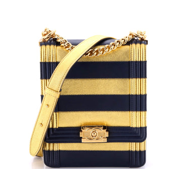 Chanel Paris-New York North South Boy Flap Bag Striped Lambskin Small