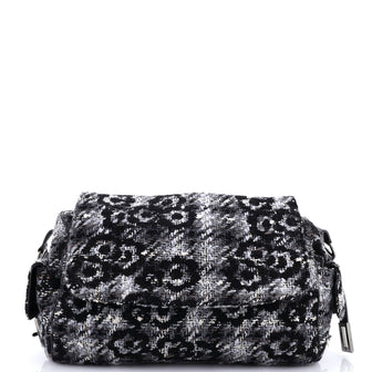 Chanel Vintage Camellia Flap Camera Bag Tweed Medium