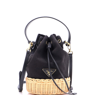 Prada Drawstring Bucket Bag Canvas and Wicker Small