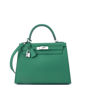 Hermes Kelly Handbag Green Epsom with Palladium Hardware 28