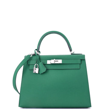 Hermes Kelly Handbag Green Epsom with Palladium Hardware 28