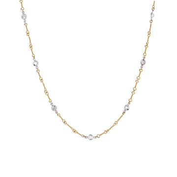 Roberto Coin Diamonds By The Inch 7 Station Dog Bone Necklace 18K Yellow Gold with 18K White Gold and Diamonds