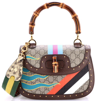 Gucci Bamboo 1947 Top Handle Bag Printed GG Coated Canvas and Studded Leather Medium