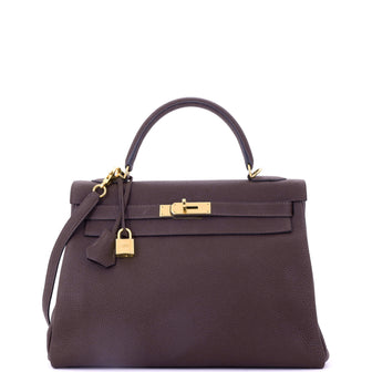 Hermes Kelly Handbag Brown Togo with Gold Hardware 32
