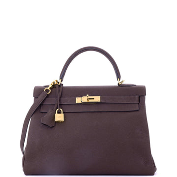Hermes Kelly Handbag Brown Togo with Gold Hardware 32