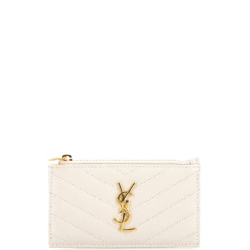 Saint Laurent Monogram Fragments Zip Card Holder Matelasse Chevron Leather