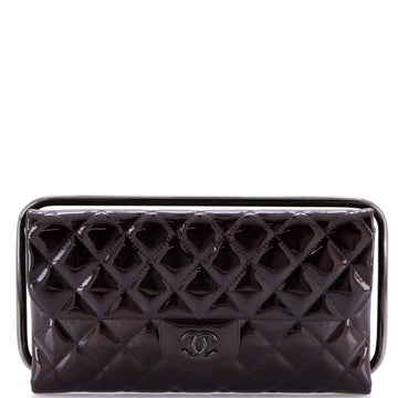 Chanel Metal Handle Clutch Quilted Metallic Patent Medium