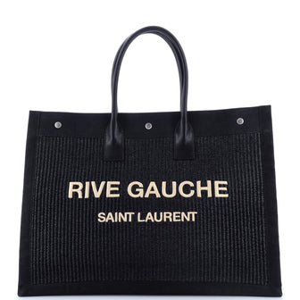Saint Laurent Rive Gauche Shopper Tote Raffia with Canvas Large