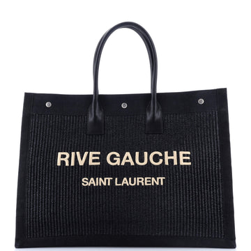 Saint Laurent Rive Gauche Shopper Tote Raffia with Canvas Large