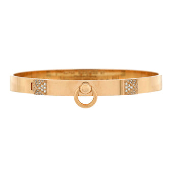 Hermes Collier de Chien Bracelet 18K Rose Gold with Pave Diamond Studs PM