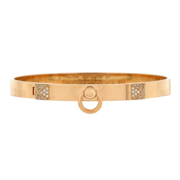 Hermes Collier de Chien Bracelet 18K Rose Gold with Pave Diamond Studs PM