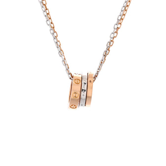 Cartier Love 3 Ring Pendant Necklace 18K Rose Gold and 18K White Gold with 6 Diamonds