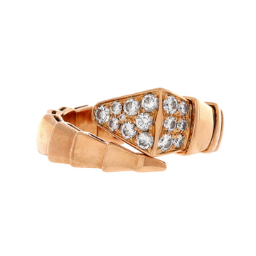 Bvlgari Serpenti Viper One-Coil Ring 18K Rose Gold with Diamonds Wide