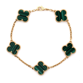Van Cleef & Arpels Vintage Alhambra 5 Motifs Bracelet 18K Yellow Gold and Malachite