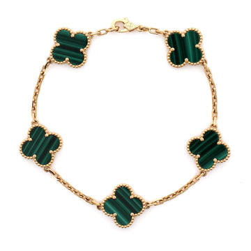 Van Cleef & Arpels Vintage Alhambra 5 Motifs Bracelet 18K Yellow Gold and Malachite