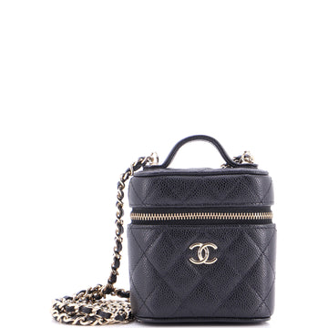Chanel Handle with Care Vanity Case with Chain Quilted Caviar