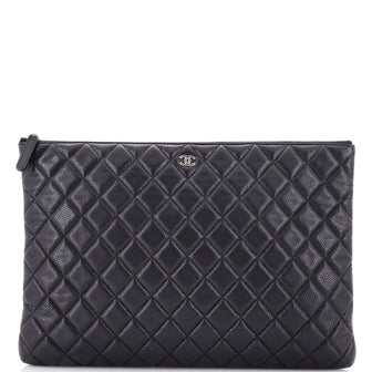 Chanel O Case Clutch Quilted Caviar Large