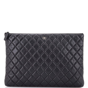Chanel O Case Clutch Quilted Caviar Large