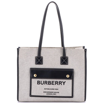Burberry Freya Shopping Tote Canvas with Leather Small