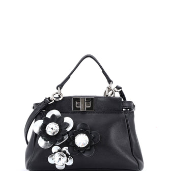 Fendi Peekaboo Bag Floral Embellished Leather Micro