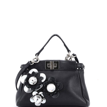 Fendi Peekaboo Bag Floral Embellished Leather Micro
