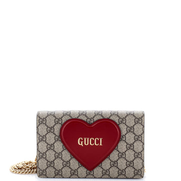 Gucci Logo Heart Chain Wallet GG Coated Canvas
