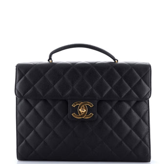 Chanel Vintage CC Briefcase Quilted Caviar Large