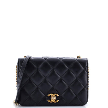 Chanel CC Side Chain Full Flap Bag Quilted Calfskin Small