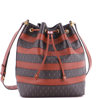 Saint Laurent Le Monogramme Striped Bucket Bag Monogram All Over Coated Canvas and Leather