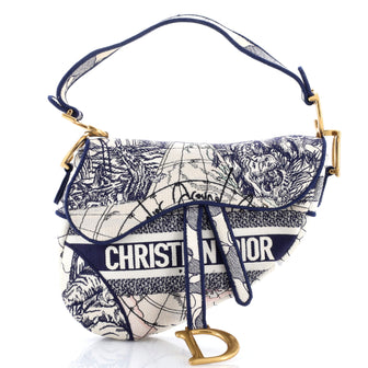 Christian Dior Saddle Bag Logo Embroidered Canvas Medium