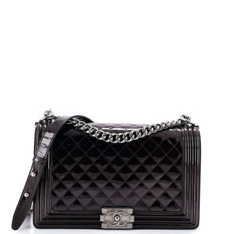 Chanel Boy Flap Bag Quilted Patent New Medium