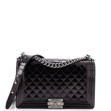 Chanel Boy Flap Bag Quilted Patent New Medium