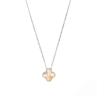 Van Cleef & Arpels Vintage Alhambra Pendant Necklace 18K White Gold and Guilloche 18K Rose Gold with Diamond
