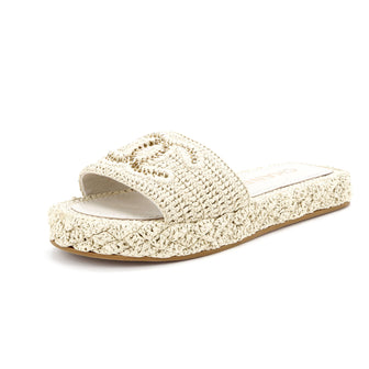Chanel Women's CC Slide Mules Woven Raffia
