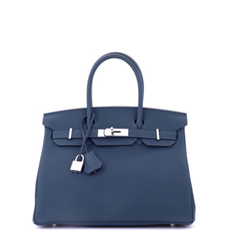 Hermes Birkin Handbag Blue Togo with Palladium Hardware 30