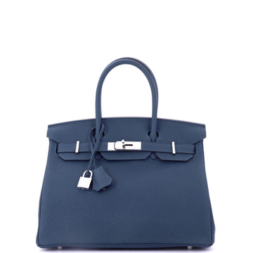 Hermes Birkin Handbag Blue Togo with Palladium Hardware 30