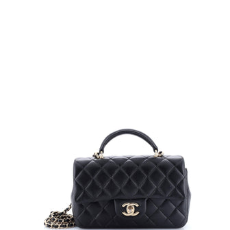 Chanel Classic Single Flap Top Handle Bag Quilted Lambskin Mini