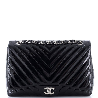 Chanel Classic Single Flap Bag Chevron Patent Jumbo