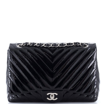 Chanel Classic Single Flap Bag Chevron Patent Jumbo