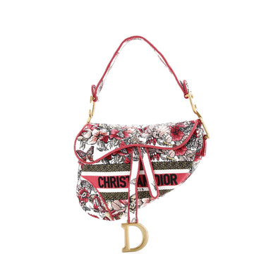 Christian Dior Saddle Bag Logo Embroidered Canvas Medium