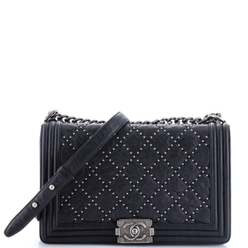 Chanel Boy Flap Bag Studded Quilted Distressed Calfskin New Medium