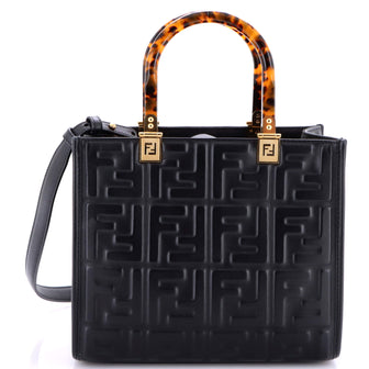 Fendi Sunshine Shopper Tote Zucca Embossed Leather Medium